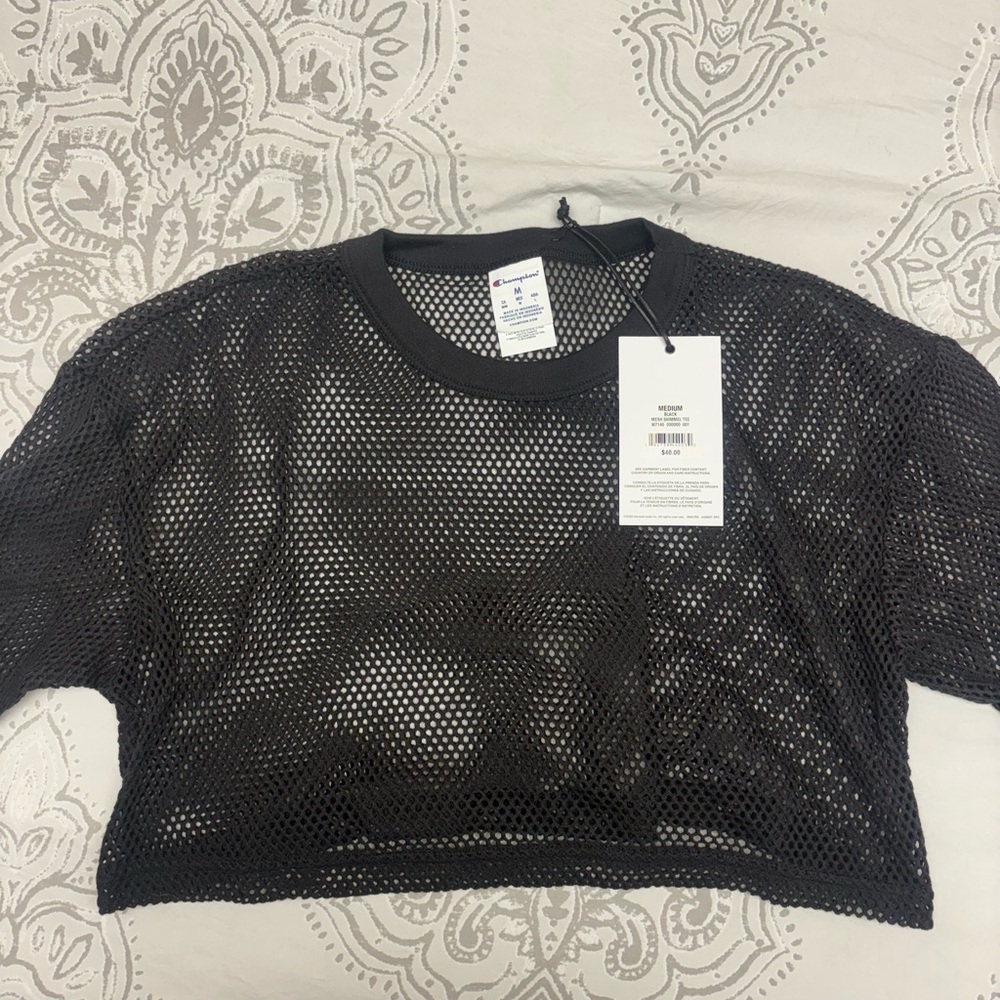 Champion Black Mesh Crop Top NEW